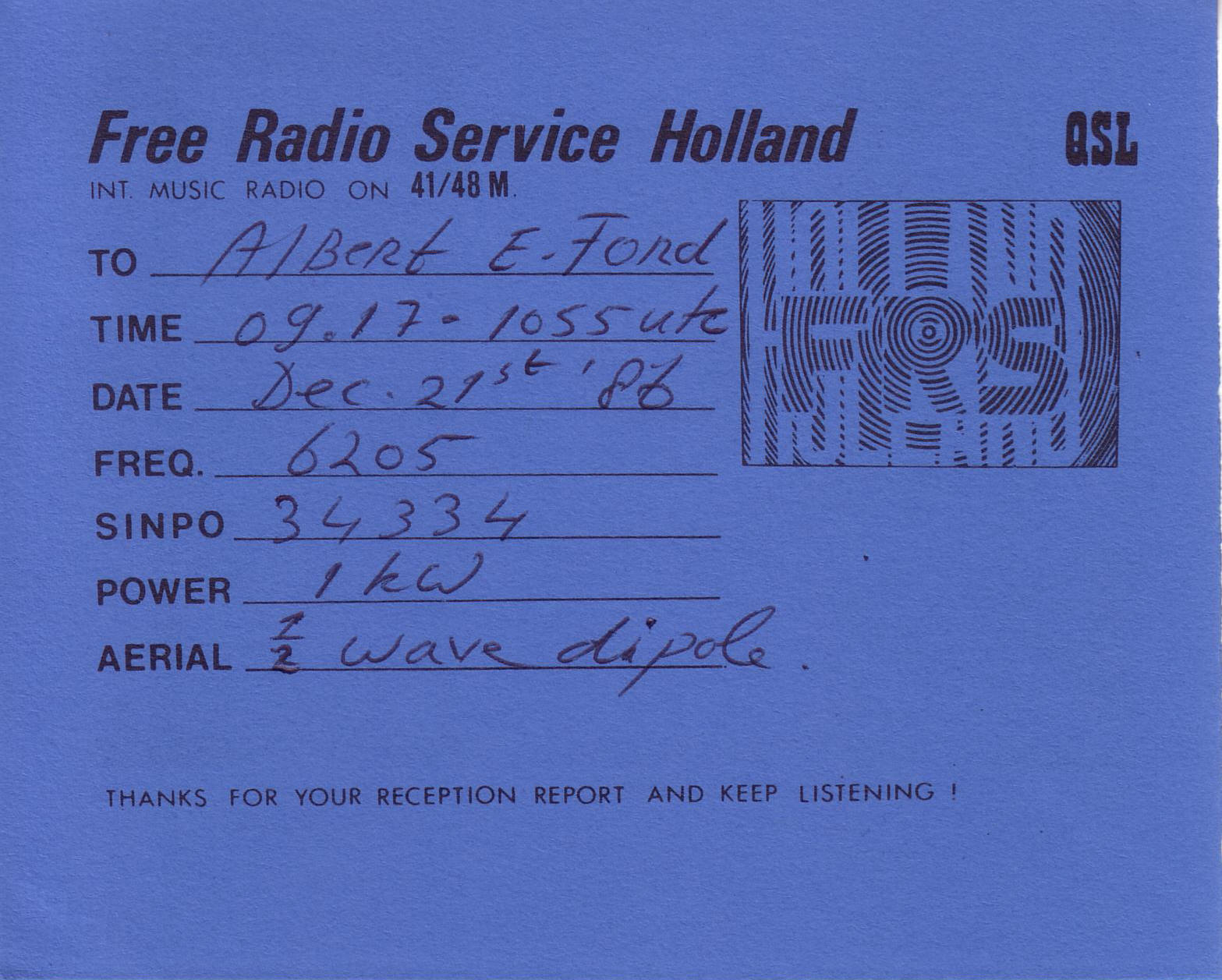 QSL_AlbertFord_21-12-1986_1